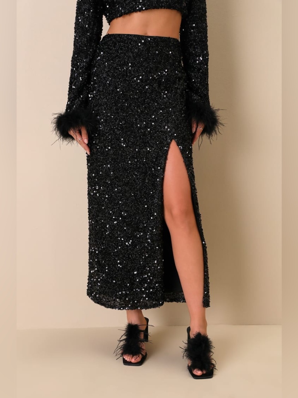 Lulus Sparkling Behavior Black Sequin High-Rise Midi Skirt